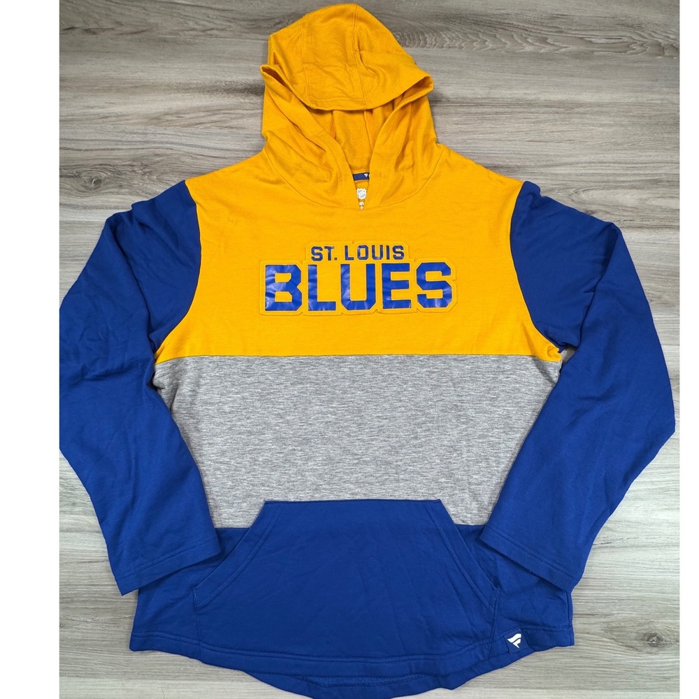 Fanatics Mens St Louis Blues NHL Hoodie Blue Yellow‎ Colorblock Pullover L ECU